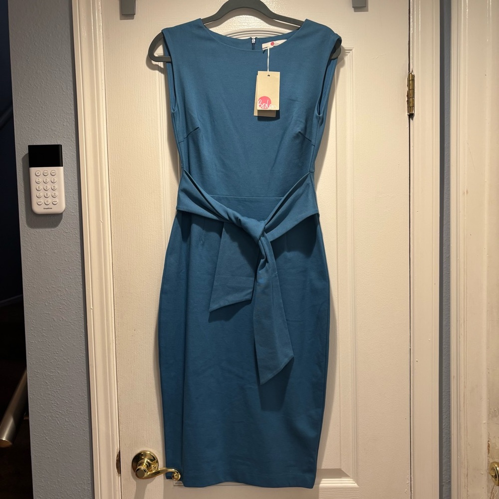 NWT Boden | Jessica Ponte Midi Sheath Tie Waist Dress  Agean Blue | size 4 - Picture 4 of 16